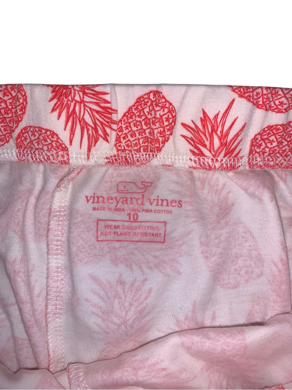 Vineyard Vines Pineapple Pajama Set Kids Size 10 Pima Cotton Pink White - Picture 8 of 9